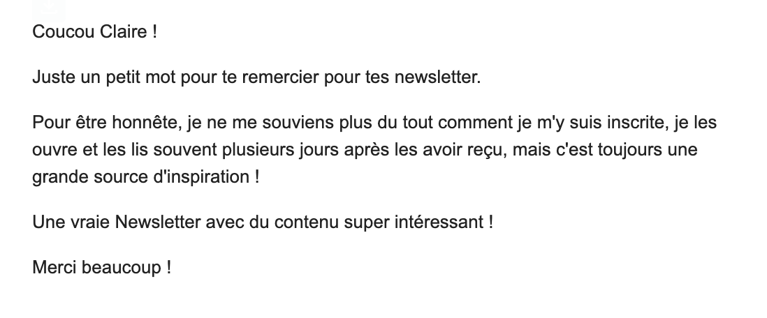 Témoignage 4 d'un abonné à la newsletter de Claire No-Code
